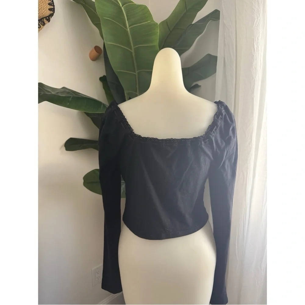 Free People Square Neck Long Sleeve Crop Lace Size L